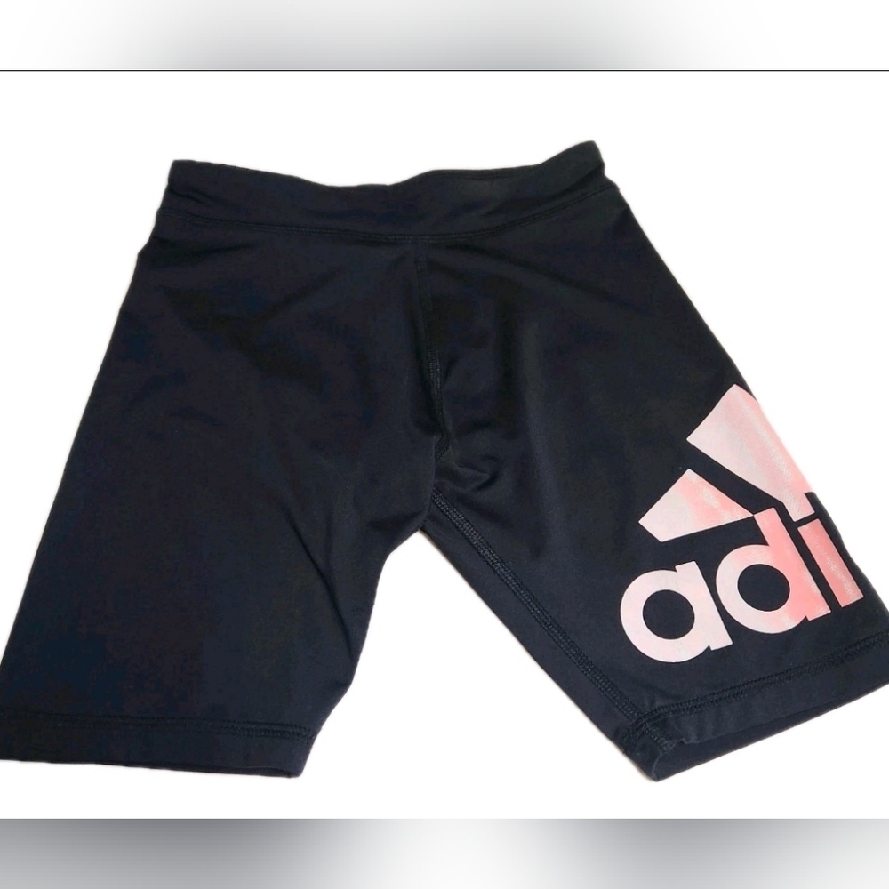 Adidas Girl's Bike Style Shorts Size 10-12 Black Pink White Logo